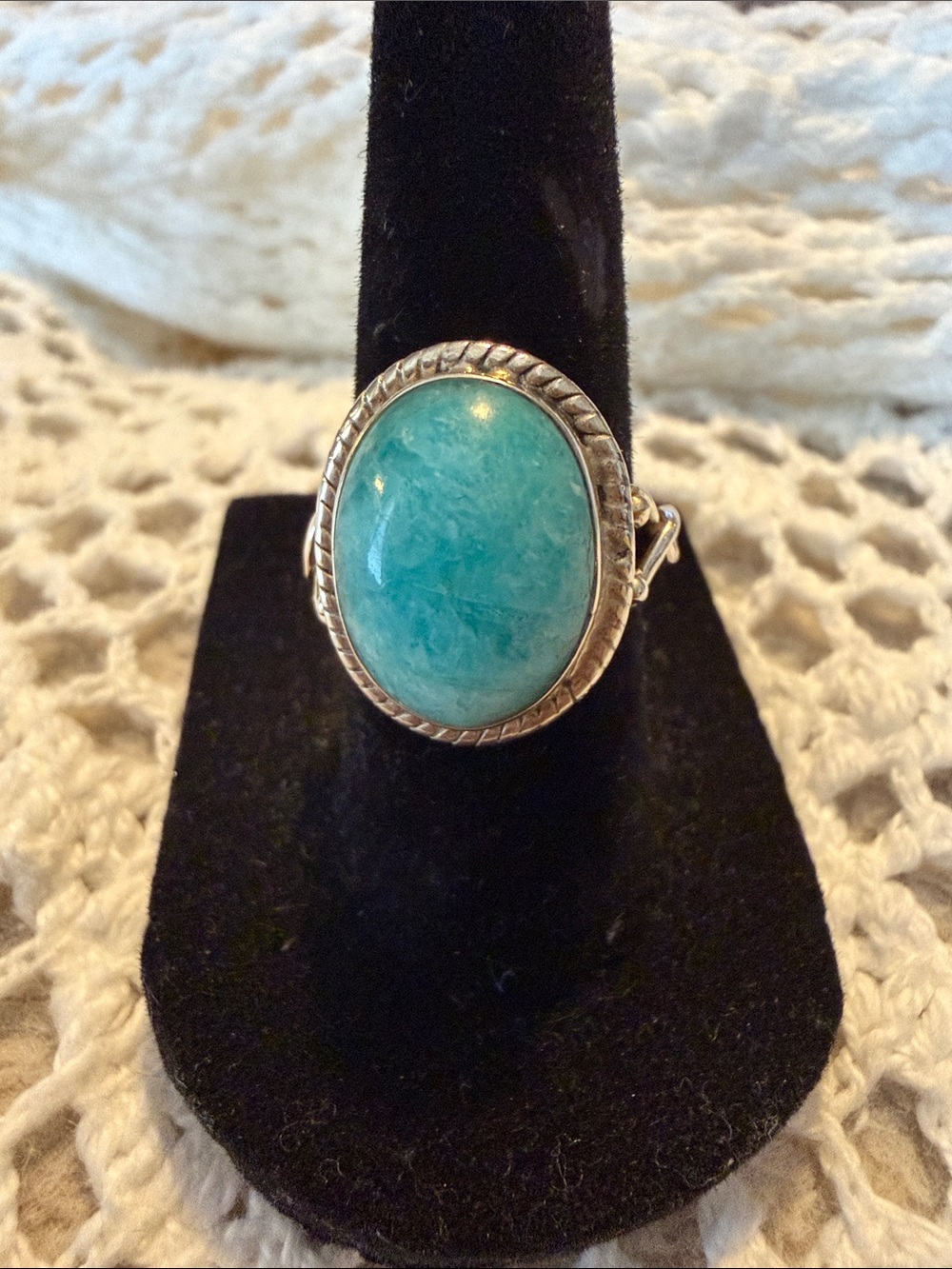 Sterling Ring with Turquoise-Blue Oval Gemstone
